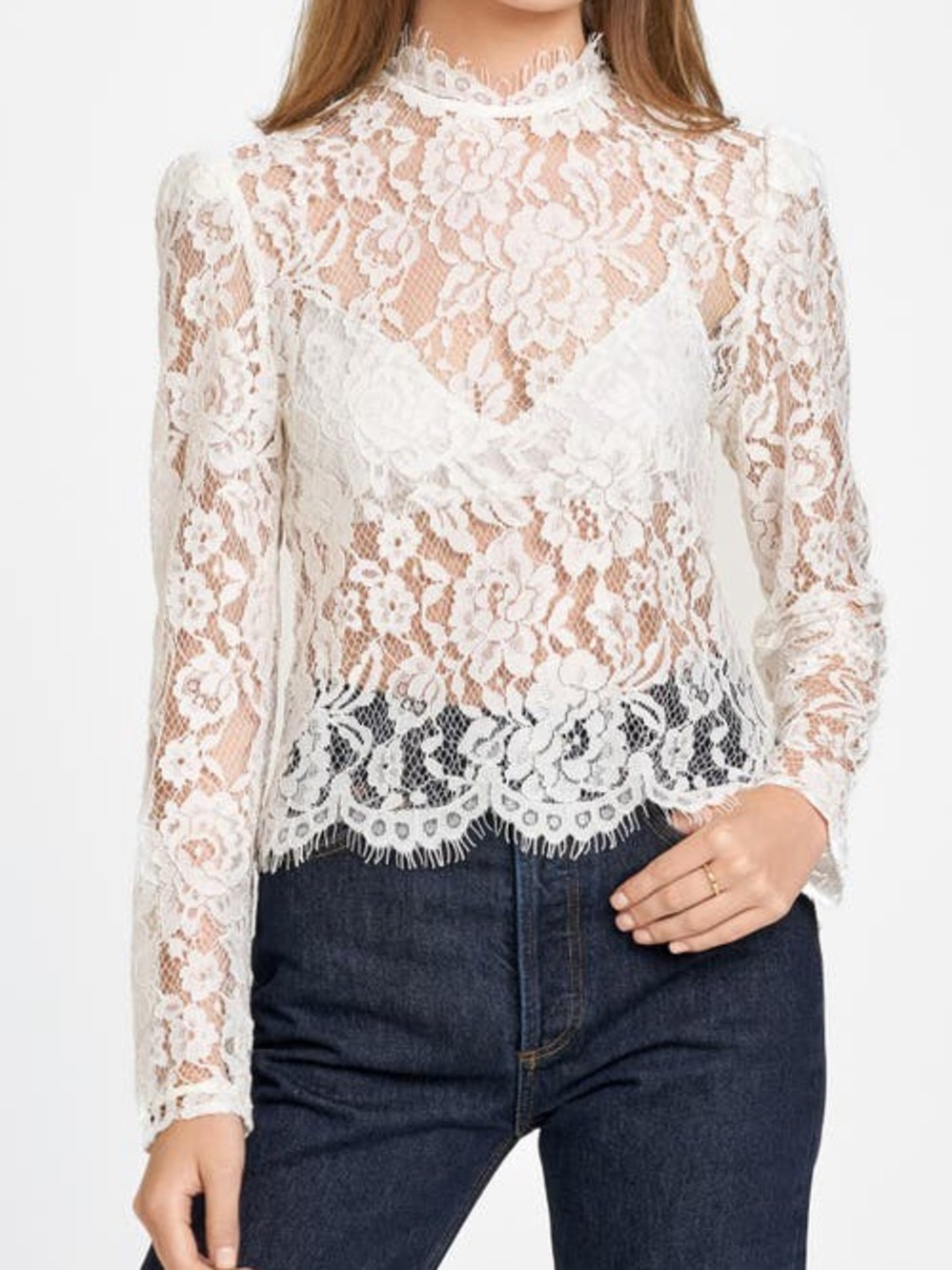 NWOT Wayf Nell White Sheer Floral Lace Top in Size S